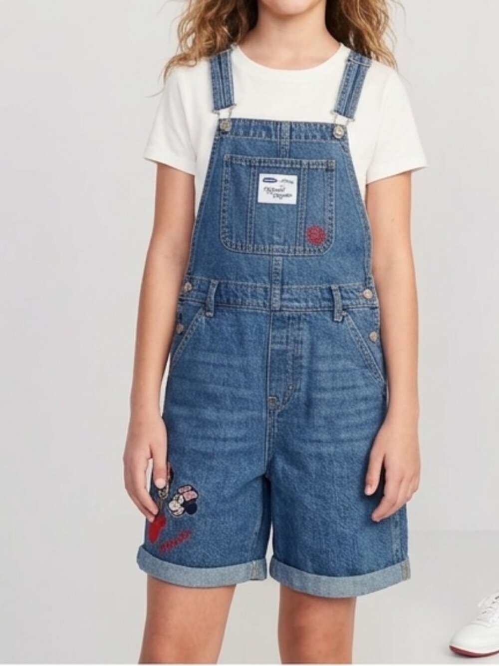 Old Navy x Disney Minnie Mouse Denim Shortalls Overalls Embroidered Girls XL